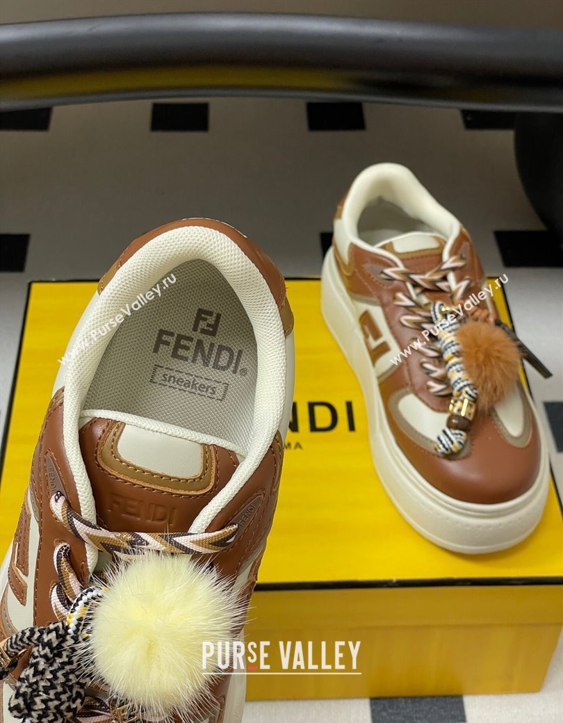 Fendi Match Platform Sneakers 5cm in Leather and Charm Brown 2025 (MD-250822112)