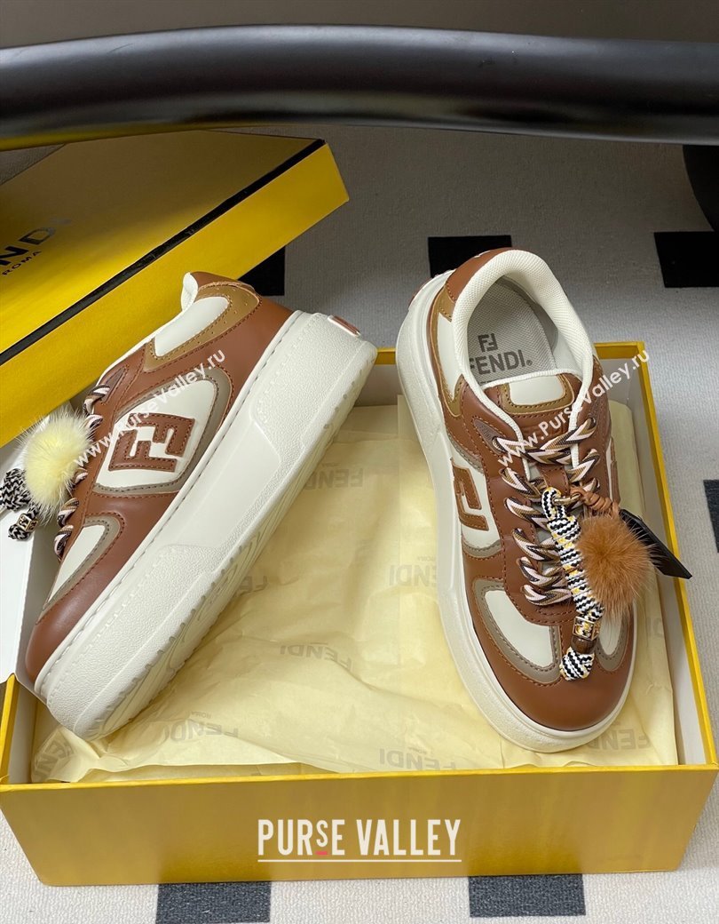 Fendi Match Platform Sneakers 5cm in Leather and Charm Brown 2025 (MD-250822112)