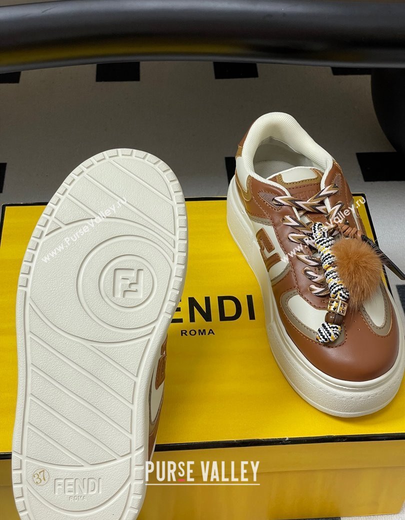 Fendi Match Platform Sneakers 5cm in Leather and Charm Brown 2025 (MD-250822112)