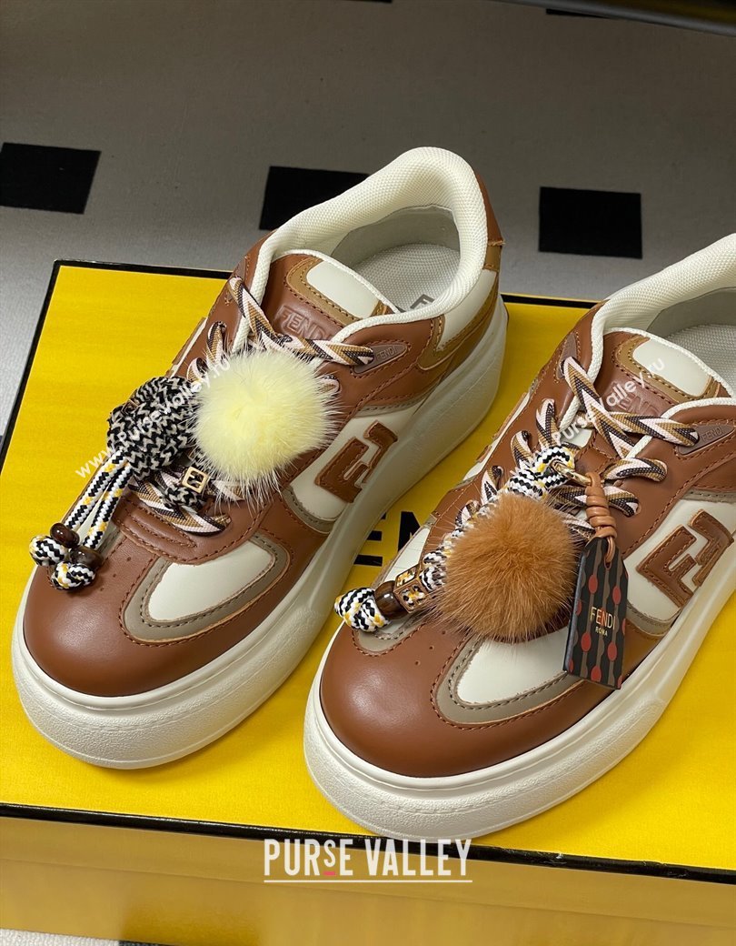 Fendi Match Platform Sneakers 5cm in Leather and Charm Brown 2025 (MD-250822112)