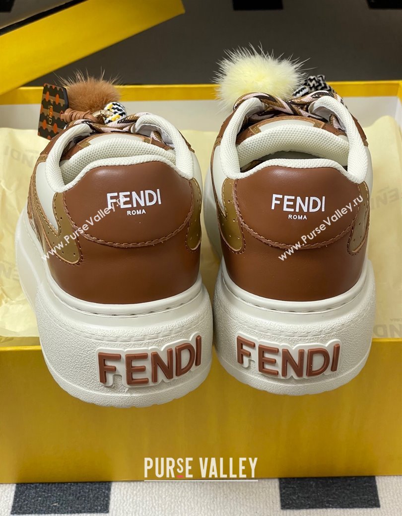 Fendi Match Platform Sneakers 5cm in Leather and Charm Brown 2025 (MD-250822112)