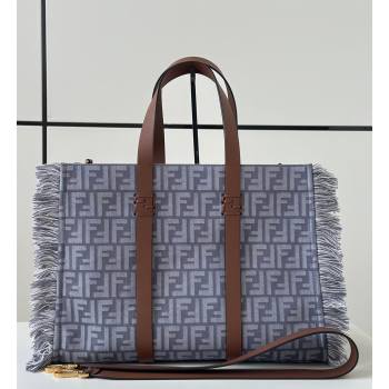 Fendi Summer Tote Bag in Blue denim-effect FF jacquard with Fringes Light Blue 2025 8683 (CL-250930002)