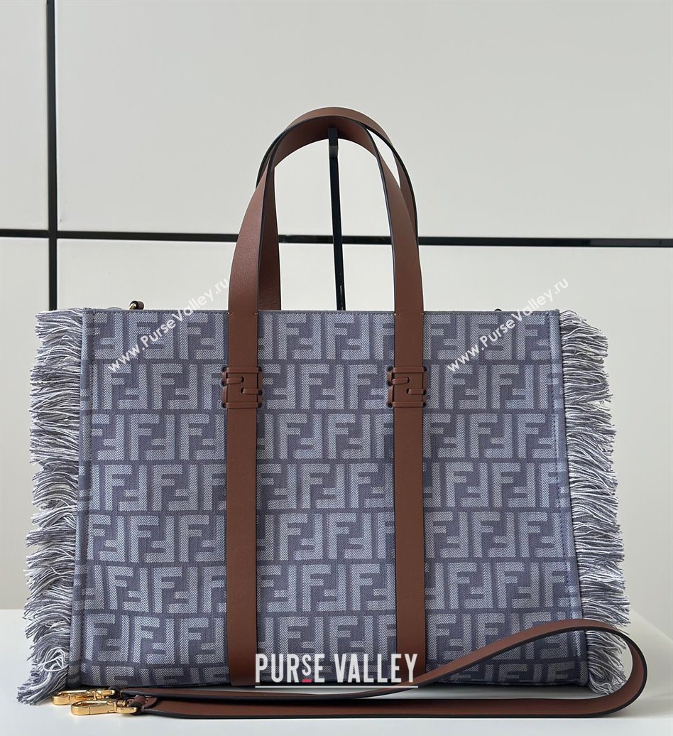 Fendi Summer Tote Bag in Blue denim-effect FF jacquard with Fringes Light Blue 2025 8683 (CL-250930002)