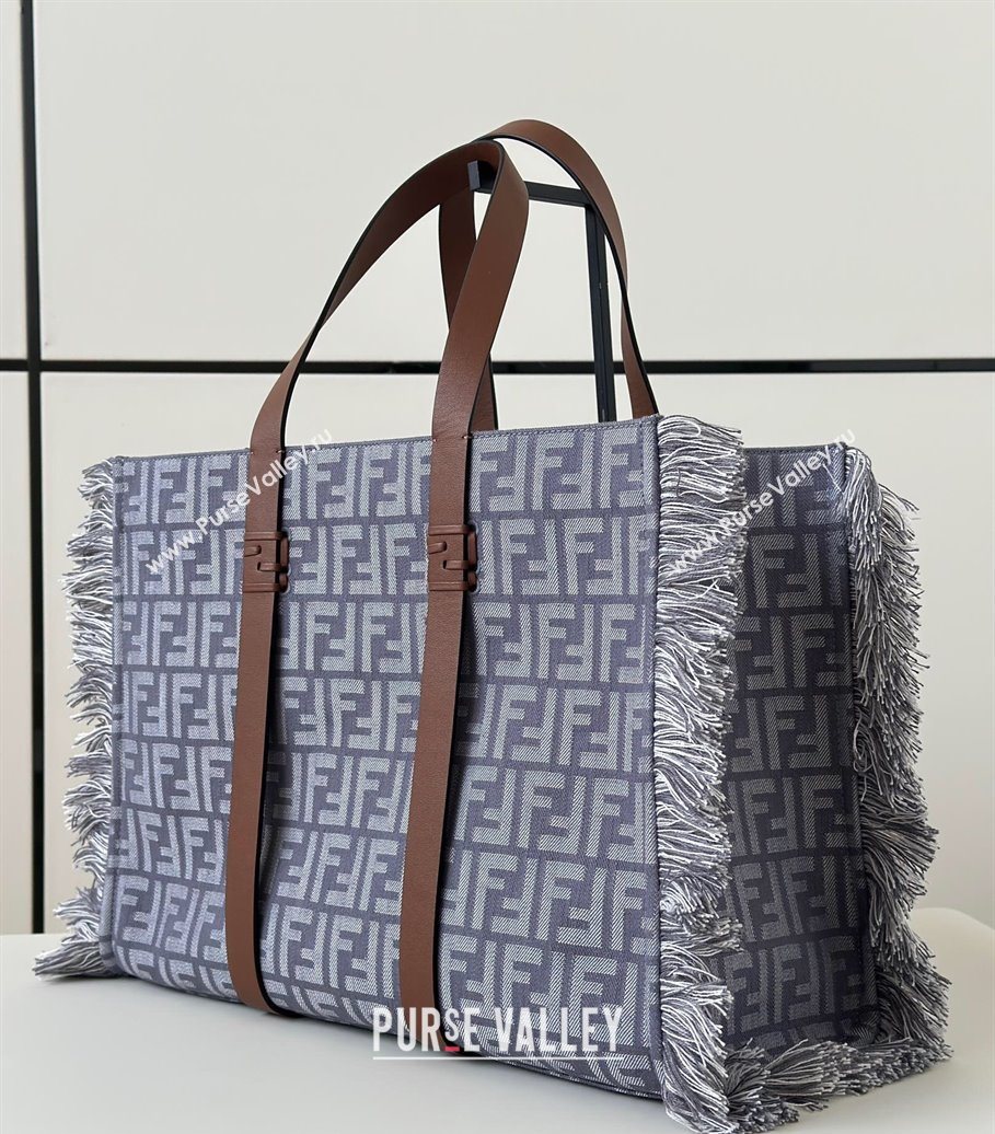 Fendi Summer Tote Bag in Blue denim-effect FF jacquard with Fringes Light Blue 2025 8683 (CL-250930002)