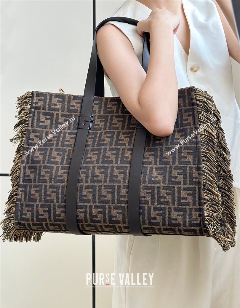 Fendi Summer Tote Bag in Brown FF Jacquard Fabric with Fringes 2025 8683 (CL-250930001)