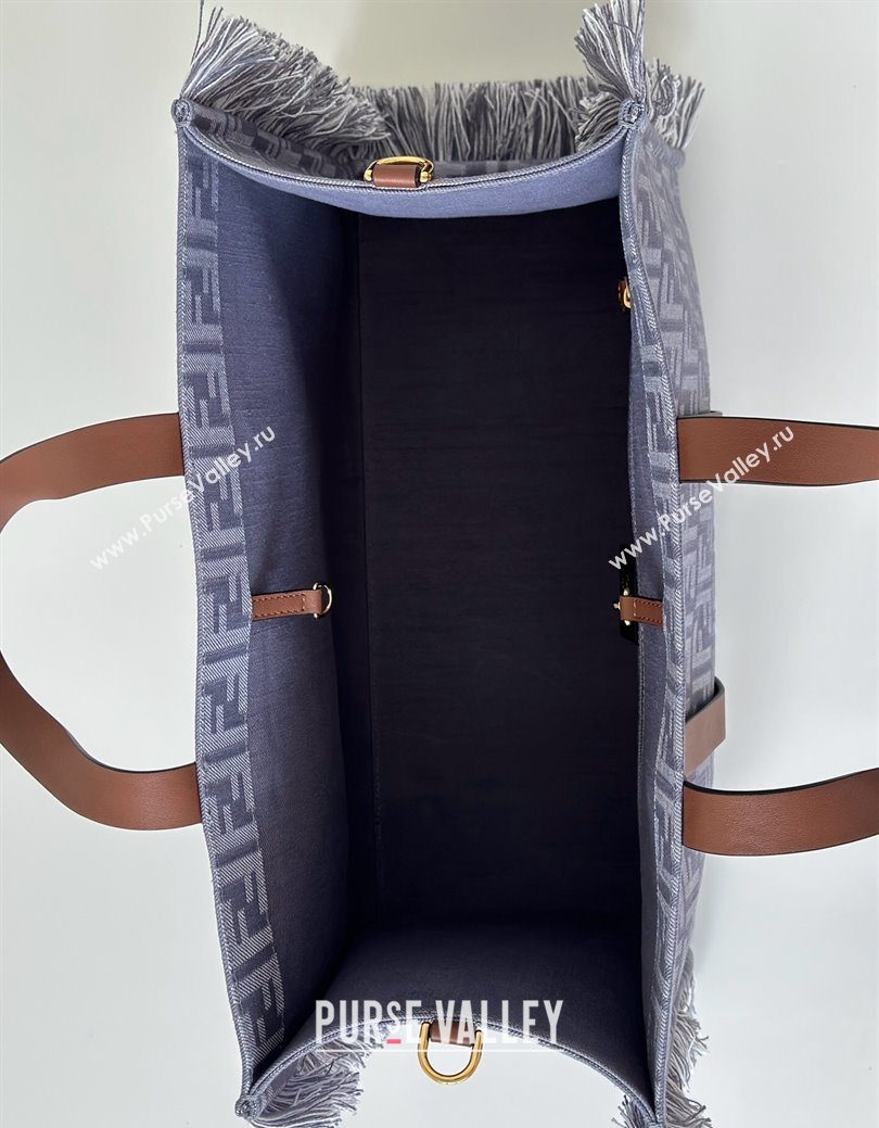 Fendi Summer Tote Bag in Blue denim-effect FF jacquard with Fringes Light Blue 2025 8683 (CL-250930002)