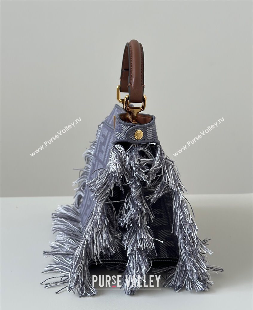 Fendi Peekaboo ISeeU Petite Bag in Blue denim-effect FF jacquard with fringes 2025 8682 (CL-250930003)