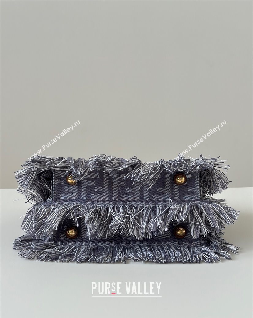Fendi Peekaboo ISeeU Petite Bag in Blue denim-effect FF jacquard with fringes 2025 8682 (CL-250930003)
