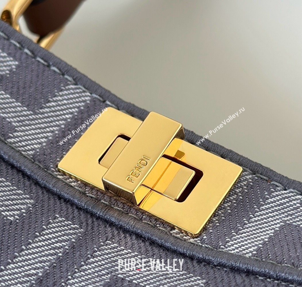 Fendi Peekaboo ISeeU Petite Bag in Blue denim-effect FF jacquard with fringes 2025 8682 (CL-250930003)