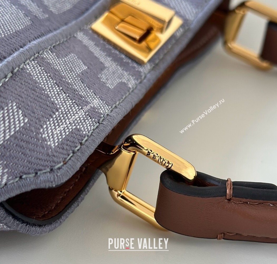 Fendi Peekaboo ISeeU Petite Bag in Blue denim-effect FF jacquard with fringes 2025 8682 (CL-250930003)