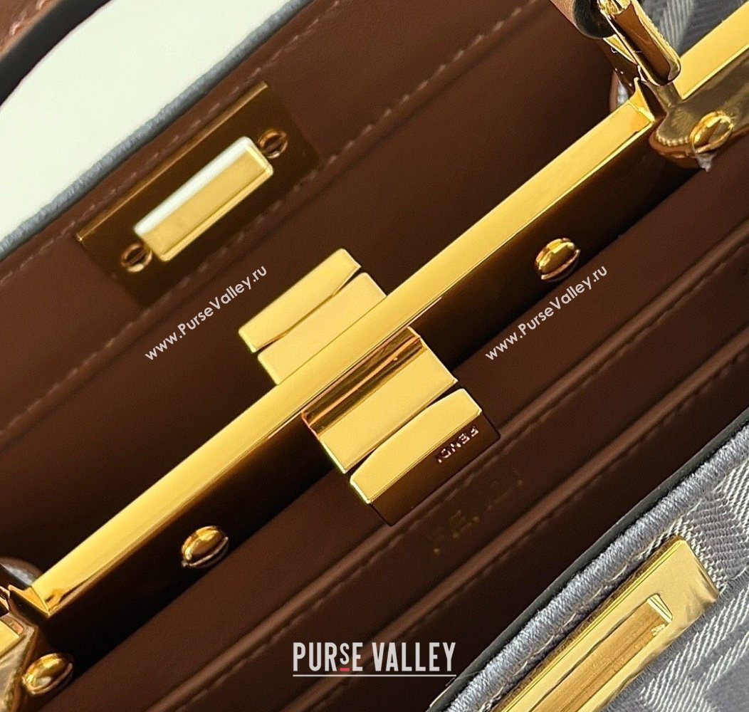 Fendi Peekaboo ISeeU Petite Bag in Blue denim-effect FF jacquard with fringes 2025 8682 (CL-250930003)