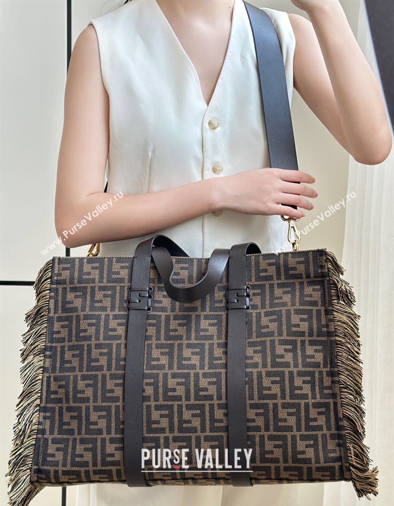 Fendi Summer Tote Bag in Brown FF Jacquard Fabric with Fringes 2025 8683 (CL-250930001)