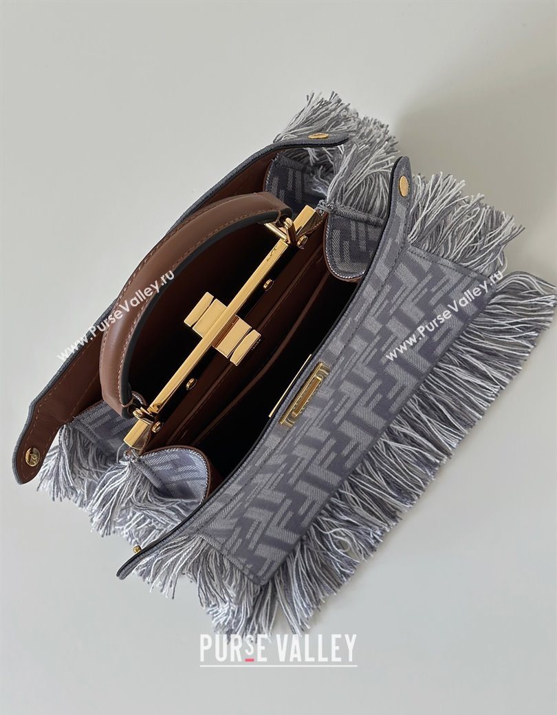 Fendi Peekaboo ISeeU Petite Bag in Blue denim-effect FF jacquard with fringes 2025 8682 (CL-250930003)