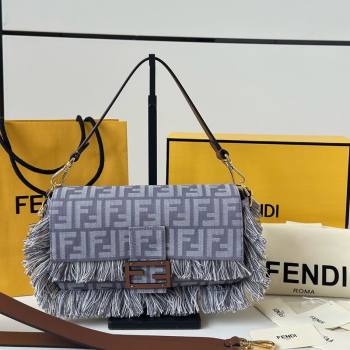 Fendi Baguette Bag in Blue denim-effect FF jacquard with fringes 2025 8681 (CL-250930004)