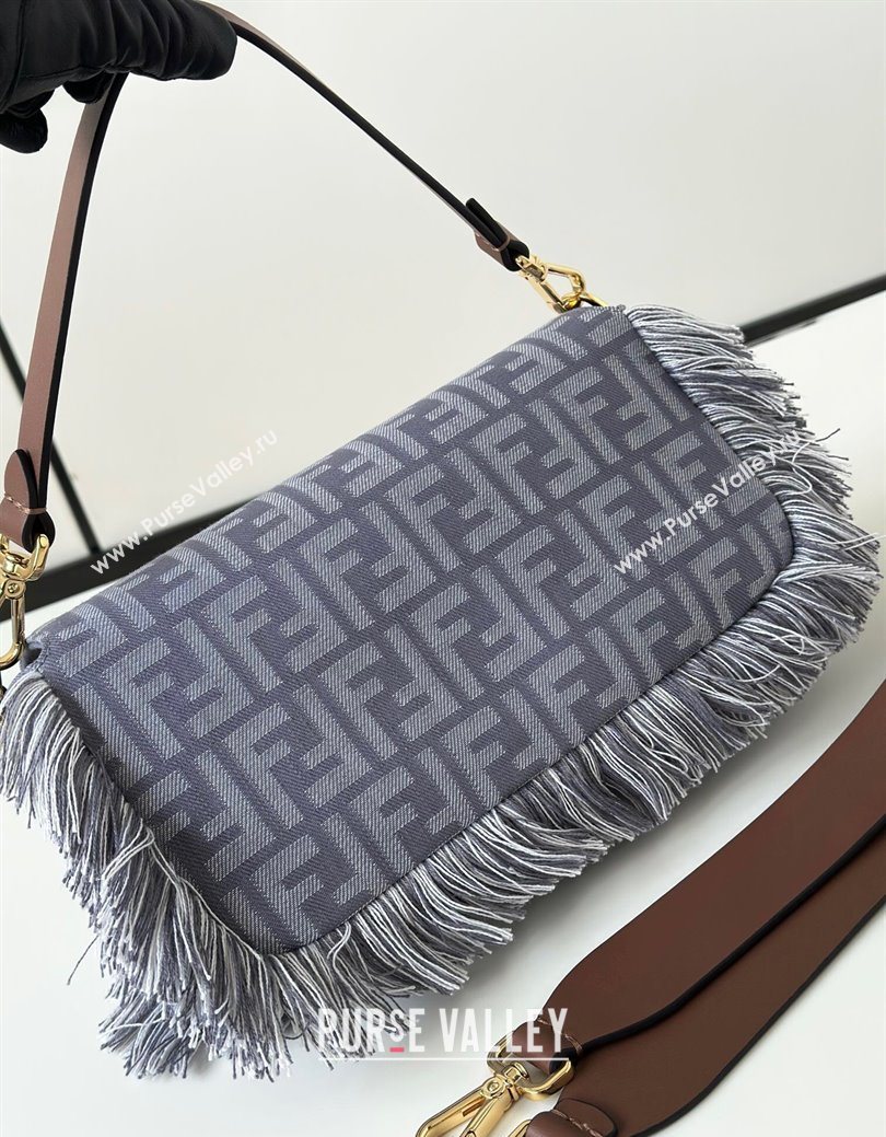 Fendi Baguette Bag in Blue denim-effect FF jacquard with fringes 2025 8681 (CL-250930004)
