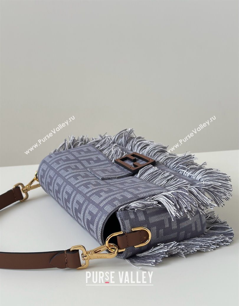 Fendi Baguette Bag in Blue denim-effect FF jacquard with fringes 2025 8681 (CL-250930004)
