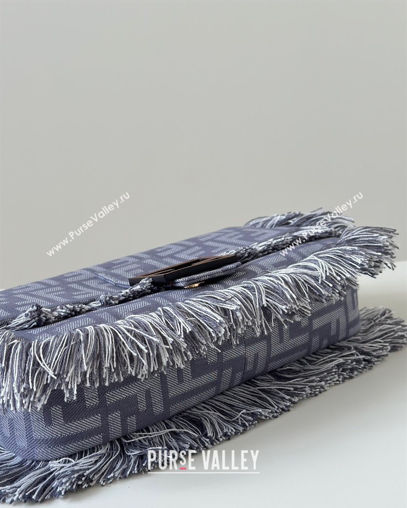 Fendi Baguette Bag in Blue denim-effect FF jacquard with fringes 2025 8681 (CL-250930004)