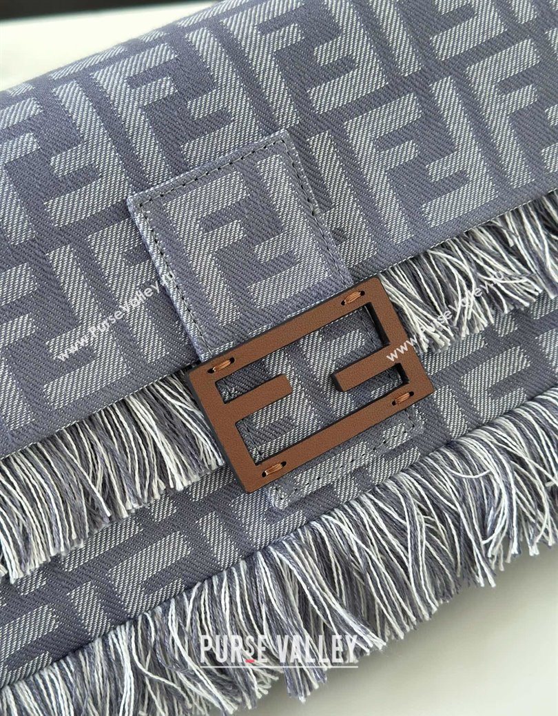 Fendi Baguette Bag in Blue denim-effect FF jacquard with fringes 2025 8681 (CL-250930004)