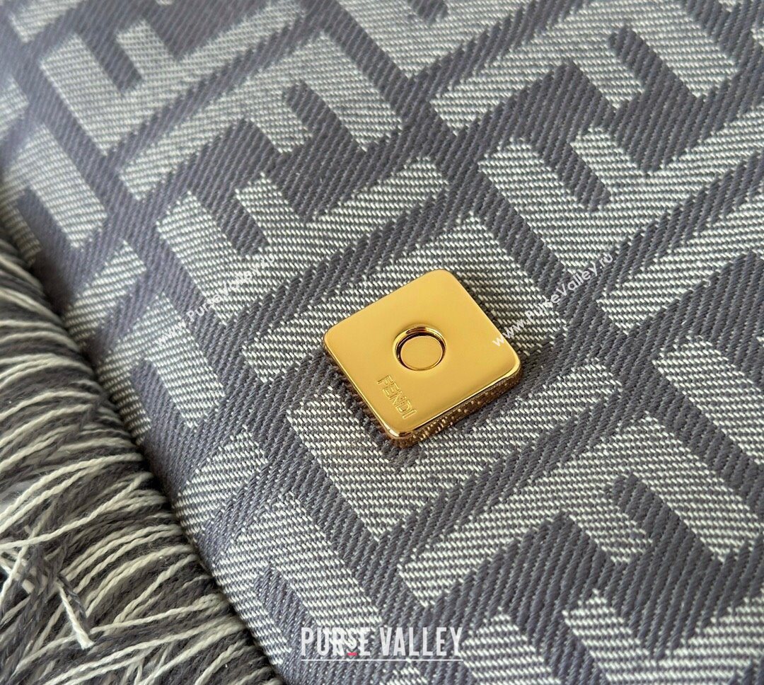 Fendi Baguette Bag in Blue denim-effect FF jacquard with fringes 2025 8681 (CL-250930004)