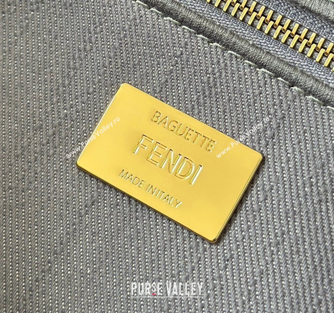 Fendi Baguette Bag in Blue denim-effect FF jacquard with fringes 2025 8681 (CL-250930004)