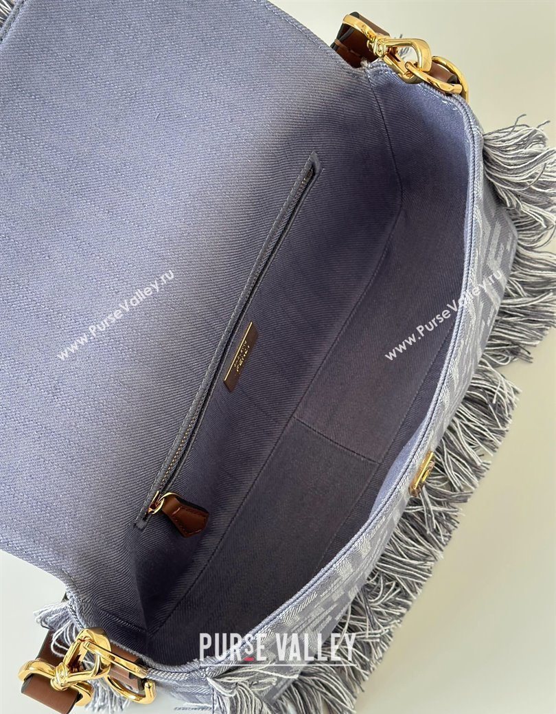 Fendi Baguette Bag in Blue denim-effect FF jacquard with fringes 2025 8681 (CL-250930004)