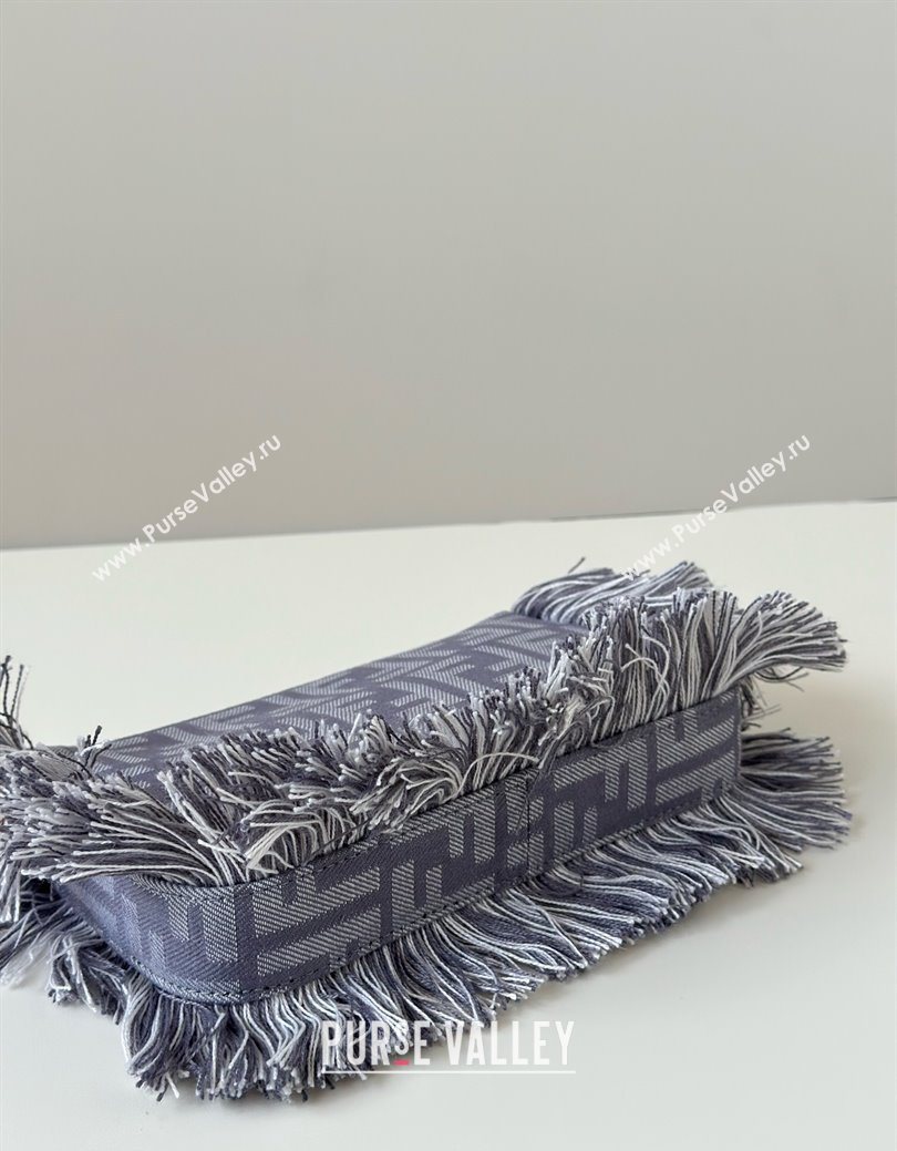 Fendi Baguette Pouch Mini Bag in Blue denim-effect FF jacquard with fringes 2025 073D (CL-250930005)