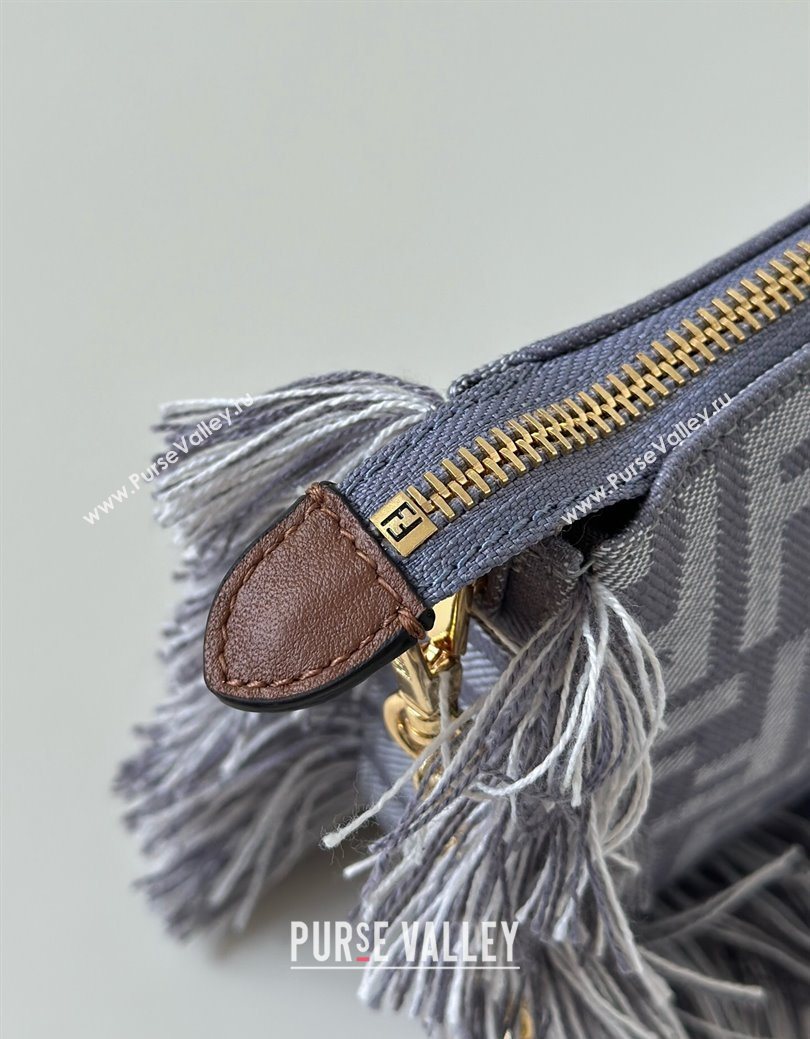 Fendi Baguette Pouch Mini Bag in Blue denim-effect FF jacquard with fringes 2025 073D (CL-250930005)