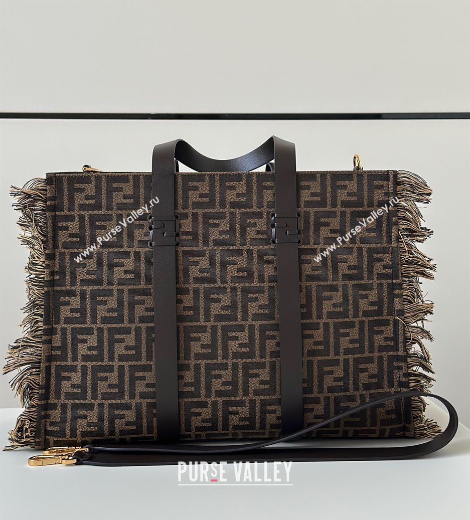 Fendi Summer Tote Bag in Brown FF Jacquard Fabric with Fringes 2025 8683 (CL-250930001)