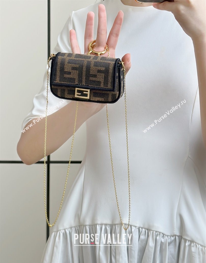 Fendi Nano Baguette Charm in Brown FF jacquard fabric 2025 0136 (CL-250930007)