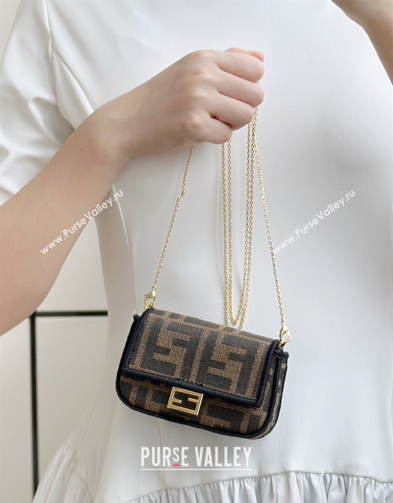 Fendi Nano Baguette Charm in Brown FF jacquard fabric 2025 0136 (CL-250930007)