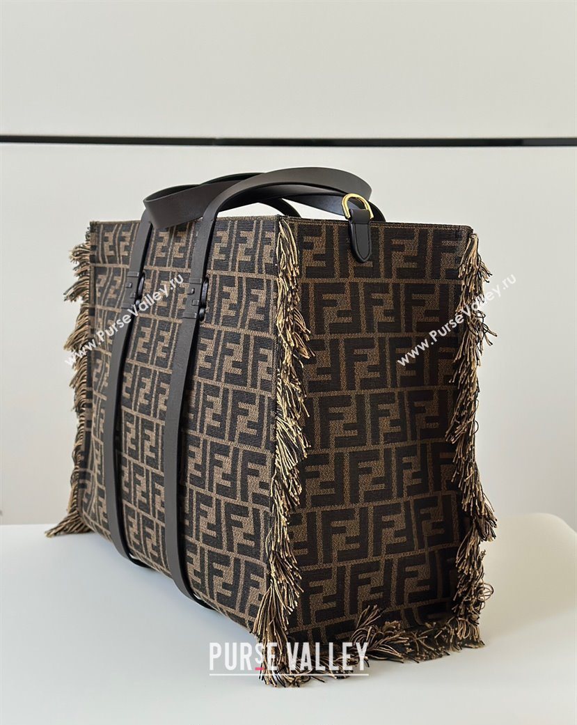 Fendi Summer Tote Bag in Brown FF Jacquard Fabric with Fringes 2025 8683 (CL-250930001)