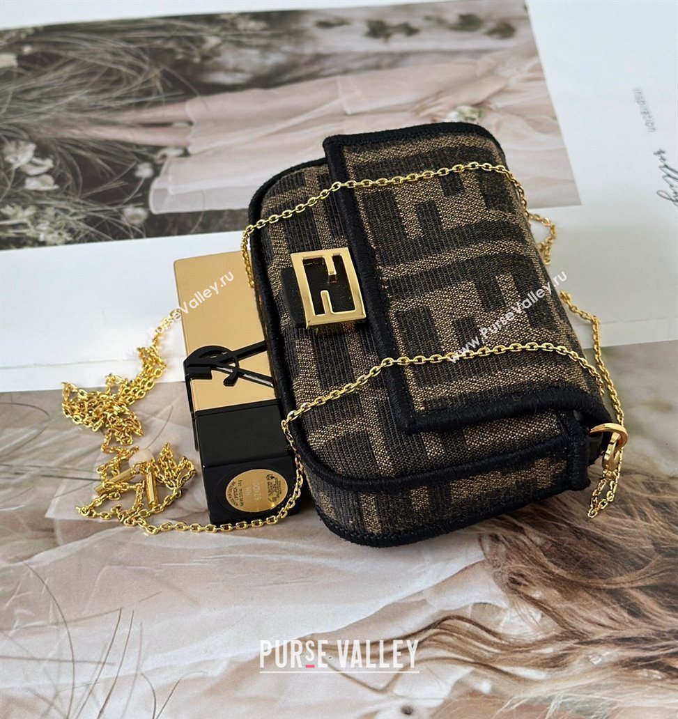 Fendi Nano Baguette Charm in Brown FF jacquard fabric 2025 0136 (CL-250930007)