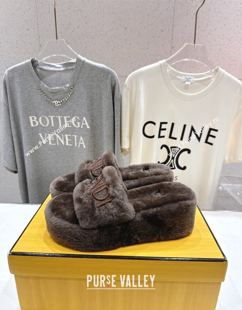 Fendi Sunshine Platform Slides Sandal in Shearling Wool Grey 2025 FE103001 (MD-251030008)