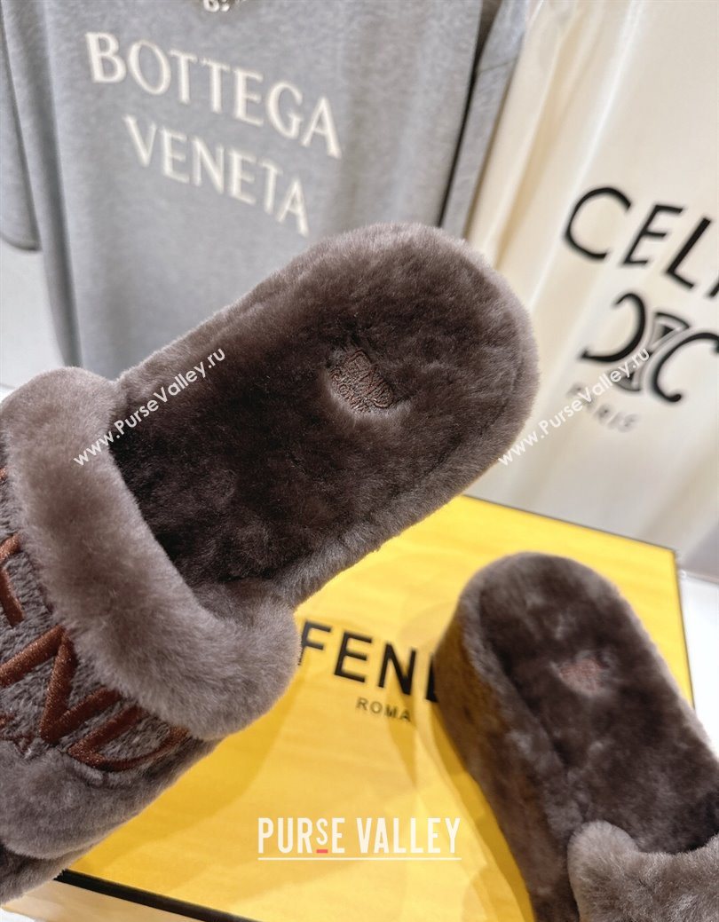 Fendi Sunshine Platform Slides Sandal in Shearling Wool Grey 2025 FE103001 (MD-251030008)
