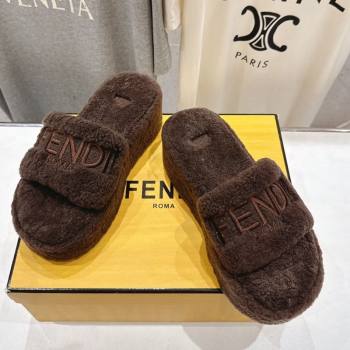 Fendi Sunshine Platform Slides Sandal in Shearling Wool Dark Brown 2025 FE103001 (MD-251030010)