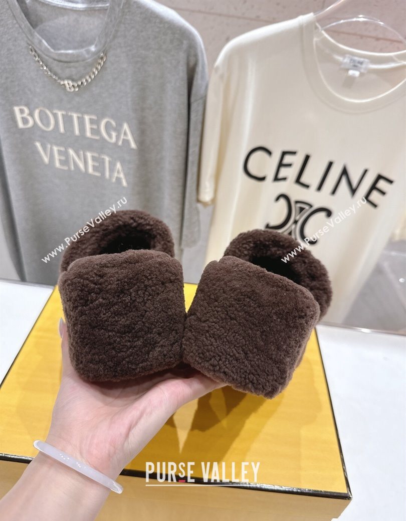 Fendi Sunshine Platform Slides Sandal in Shearling Wool Dark Brown 2025 FE103001 (MD-251030010)