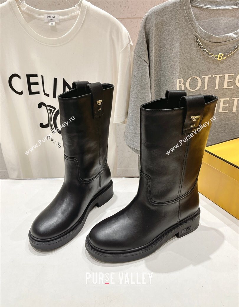 Fendi Filo Flat Ankle Boots in Calf Leather Black 2025 FE103004 (MD-251030027)