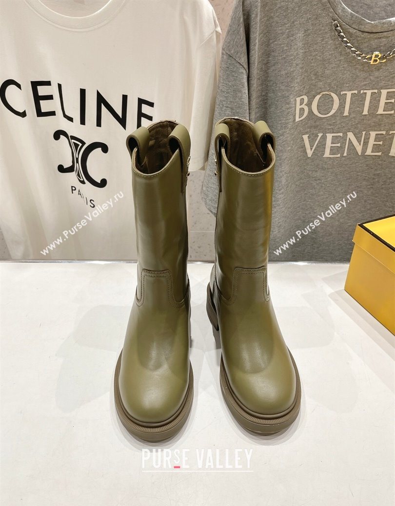 Fendi Filo Flat Ankle Boots in Calf Leather Green 2025 FE103004 (MD-251030028)