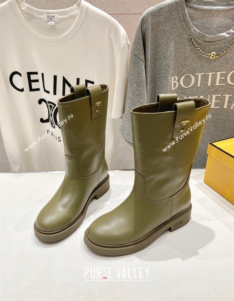 Fendi Filo Flat Ankle Boots in Calf Leather Green 2025 FE103004 (MD-251030028)