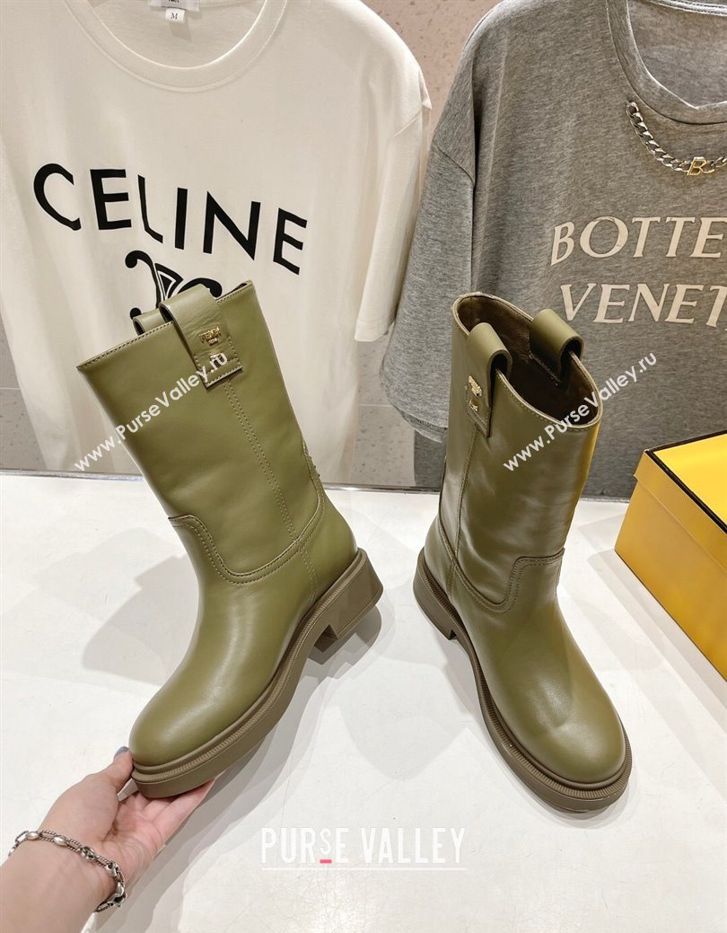 Fendi Filo Flat Ankle Boots in Calf Leather Green 2025 FE103004 (MD-251030028)