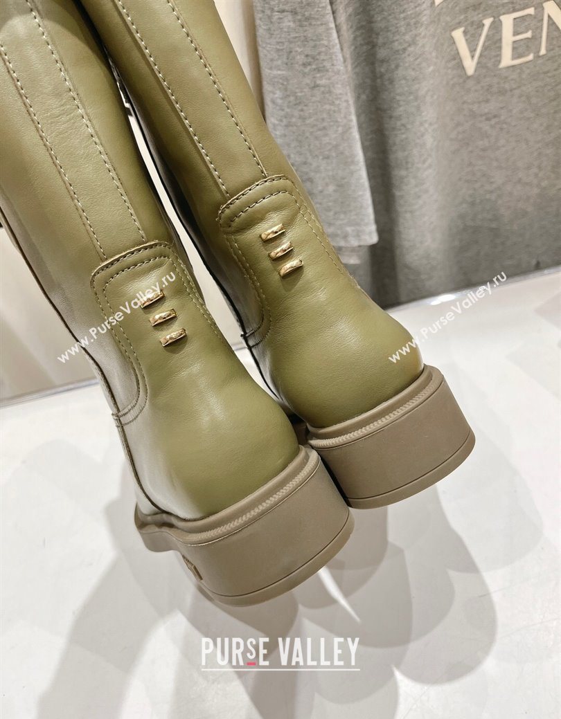 Fendi Filo Flat Ankle Boots in Calf Leather Green 2025 FE103004 (MD-251030028)