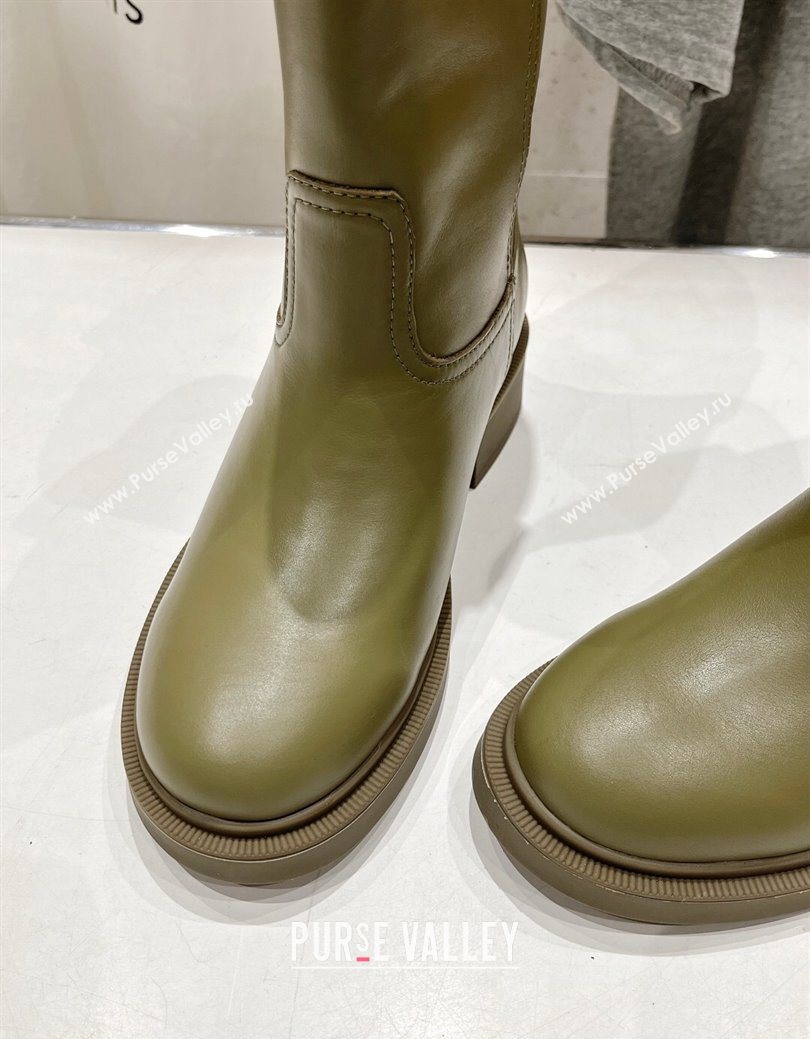 Fendi Filo Flat Ankle Boots in Calf Leather Green 2025 FE103004 (MD-251030028)