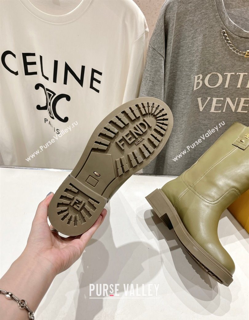 Fendi Filo Flat Ankle Boots in Calf Leather Green 2025 FE103004 (MD-251030028)