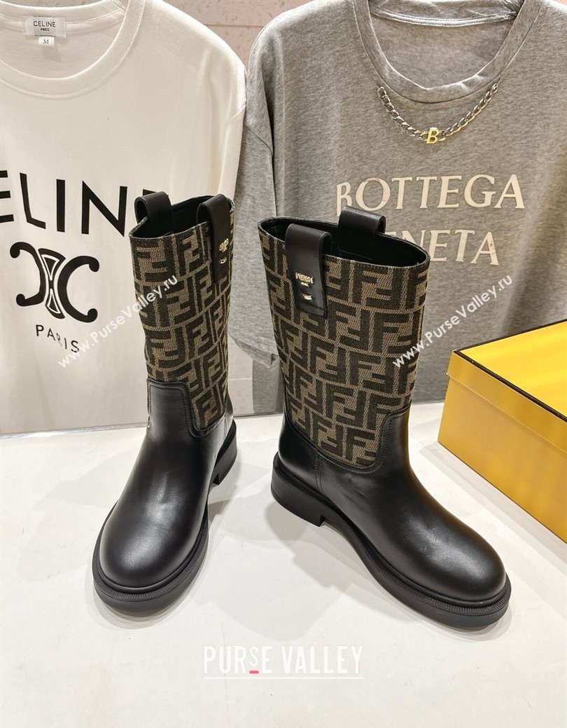 Fendi Filo Flat Ankle Boots in FF Canvas and Leather Beige 2025 FE103004 (MD-251030030)