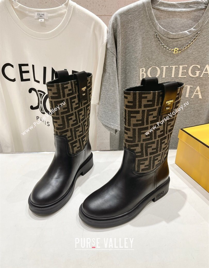 Fendi Filo Flat Ankle Boots in FF Canvas and Leather Beige 2025 FE103004 (MD-251030030)