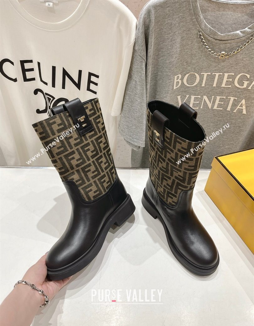 Fendi Filo Flat Ankle Boots in FF Canvas and Leather Beige 2025 FE103004 (MD-251030030)