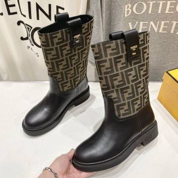 Fendi Filo Flat Ankle Boots in FF Canvas and Leather Beige 2025 FE103004 (MD-251030030)