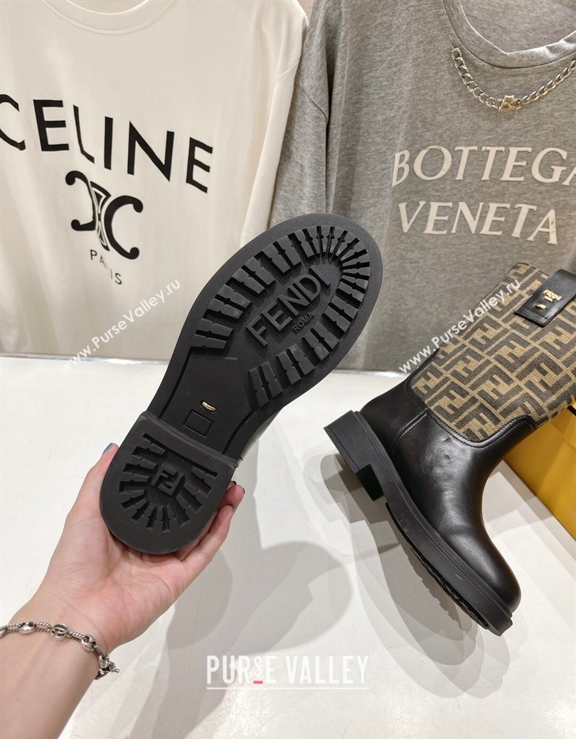 Fendi Filo Flat Ankle Boots in FF Canvas and Leather Beige 2025 FE103004 (MD-251030030)