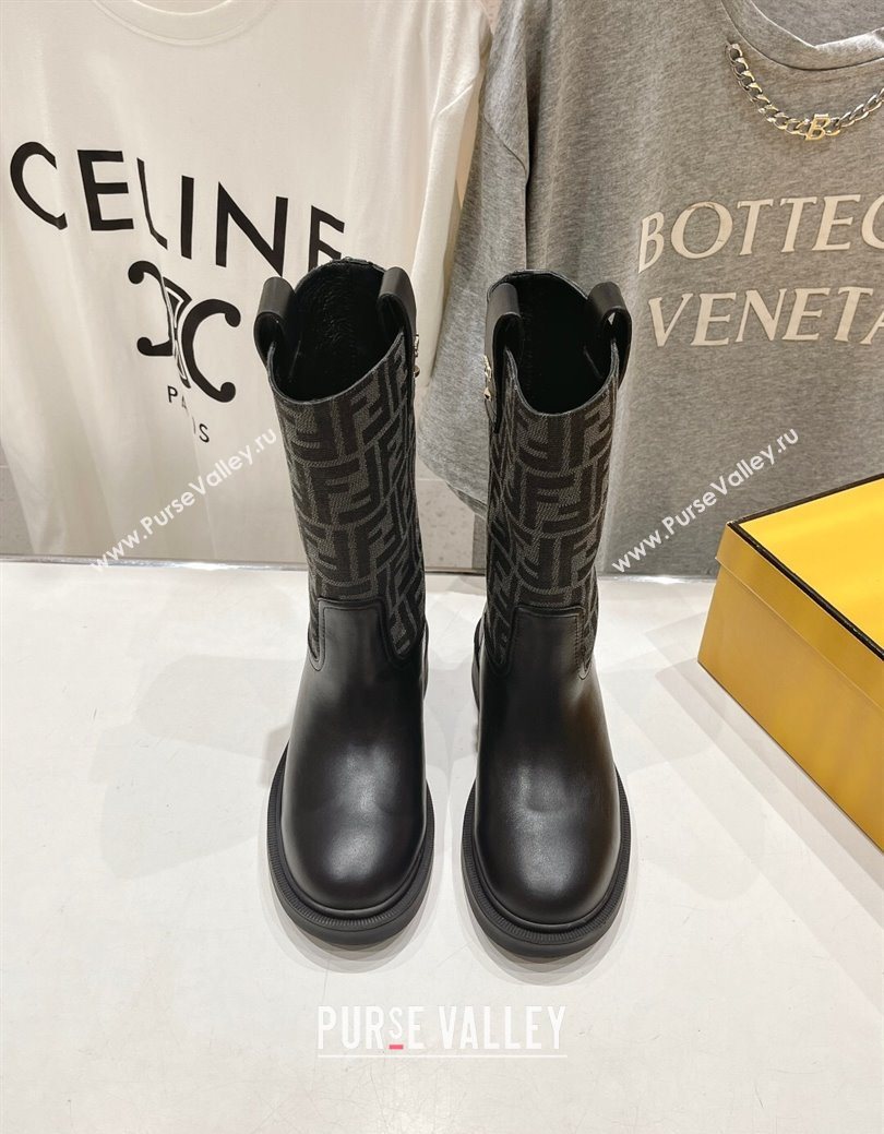 Fendi Filo Flat Ankle Boots in FF Canvas and Leather Grey 2025 FE103004 (MD-251030031)