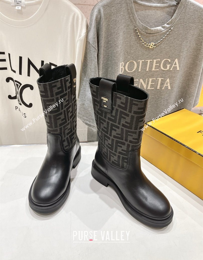 Fendi Filo Flat Ankle Boots in FF Canvas and Leather Grey 2025 FE103004 (MD-251030031)